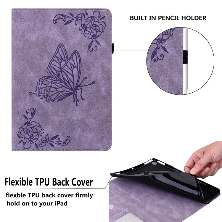 For Huawei MediaPad M5 Lite Butterfly Flower Embossed Leather Tablet Case(Purple) - Huawei by PMC TechLife | Online Shopping South Africa | PMC TechLife | Buy Now Pay Later Mobicred