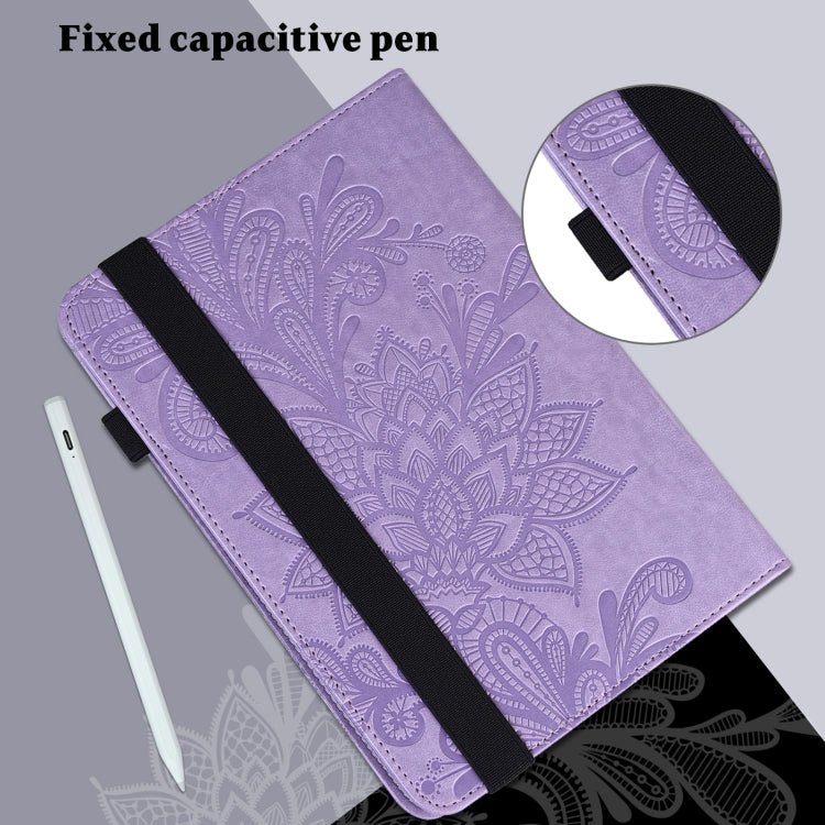 For Lenovo M10 Plus 10.6 3rd Gen 2022 Lace Flower Embossing Pattern Leather Tablet Case(Purple) - Lenovo by PMC TechLife | Online Shopping South Africa | PMC TechLife | Buy Now Pay Later Mobicred