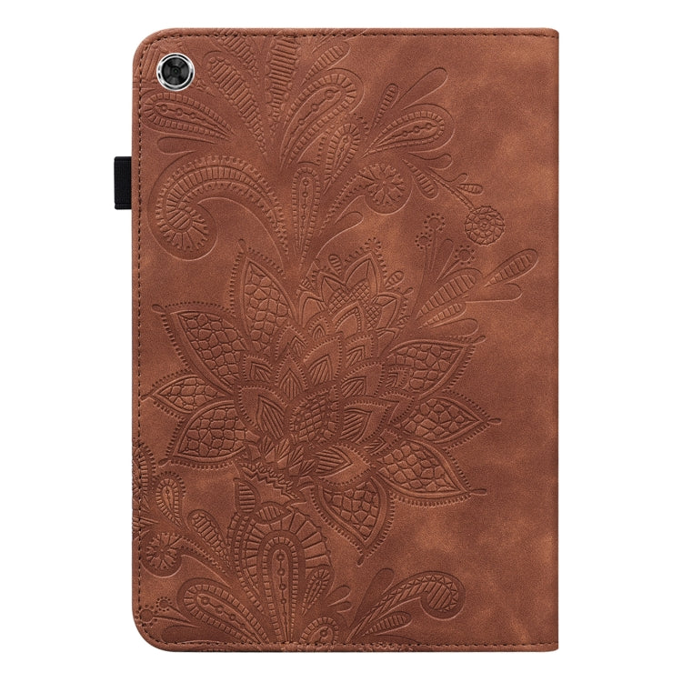 For Lenovo M10 Plus 10.6 3rd Gen 2022 Lace Flower Embossing Pattern Leather Tablet Case(Brown) - Lenovo by PMC TechLife | Online Shopping South Africa | PMC TechLife | Buy Now Pay Later Mobicred