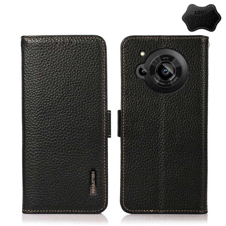 For Sharp Aquos R7 KHAZNEH Side-Magnetic Litchi Genuine Leather RFID Phone Case(Black) - More Brand by PMC TechLife | Online Shopping South Africa | PMC TechLife | Buy Now Pay Later Mobicred