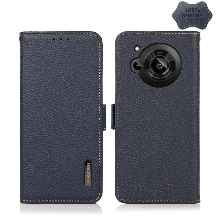 For Sharp Aquos R7 KHAZNEH Side-Magnetic Litchi Genuine Leather RFID Phone Case(Blue) - More Brand by PMC TechLife | Online Shopping South Africa | PMC TechLife | Buy Now Pay Later Mobicred