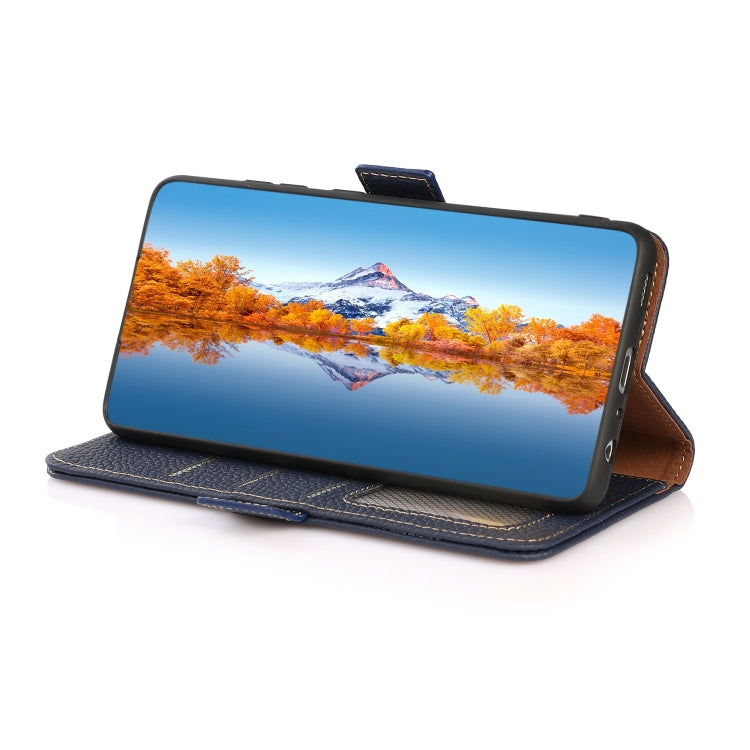 For Sharp Aquos R7 KHAZNEH Side-Magnetic Litchi Genuine Leather RFID Phone Case(Blue) - More Brand by PMC TechLife | Online Shopping South Africa | PMC TechLife | Buy Now Pay Later Mobicred