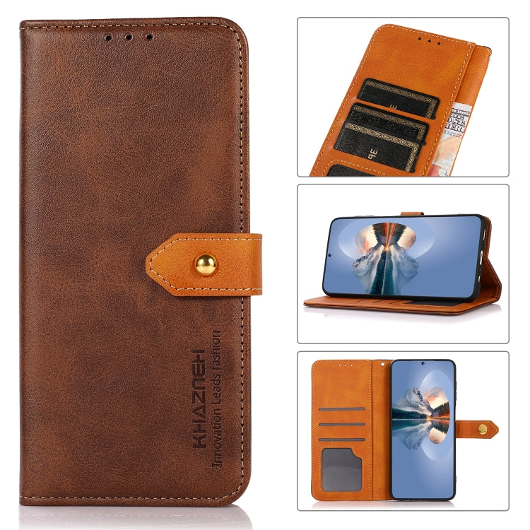 KHAZNEH Dual-color Cowhide Texture Flip Leather Phone Case For iPhone 16 Pro(Brown) - iPhone 16 Pro Cases by PMC Jewellery | Online Shopping South Africa | PMC Jewellery | Buy Now Pay Later Mobicred