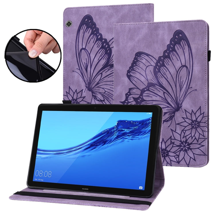 For Huawei MediaPad T5 Big Butterfly Embossed Leather Tablet Case(Purple) - Huawei by PMC TechLife | Online Shopping South Africa | PMC TechLife | Buy Now Pay Later Mobicred