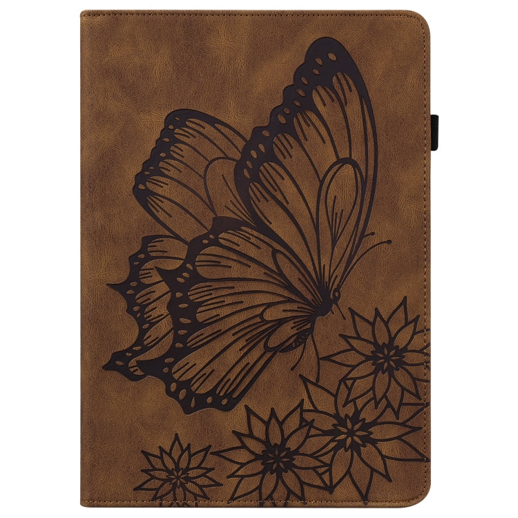 For Lenovo M10 Plus X606F Big Butterfly Embossed Leather Tablet Case(Brown) - Lenovo by PMC TechLife | Online Shopping South Africa | PMC TechLife | Buy Now Pay Later Mobicred
