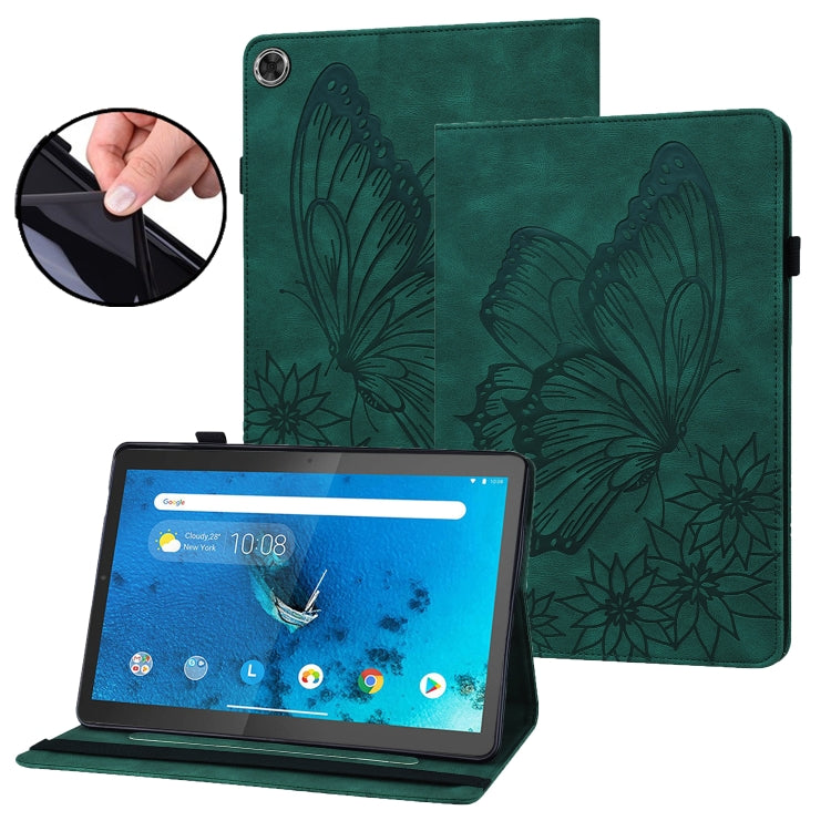 For Lenovo Tab M10 HD 2nd Gen Big Butterfly Embossed Leather Tablet Case(Green) - Lenovo by PMC TechLife | Online Shopping South Africa | PMC TechLife | Buy Now Pay Later Mobicred