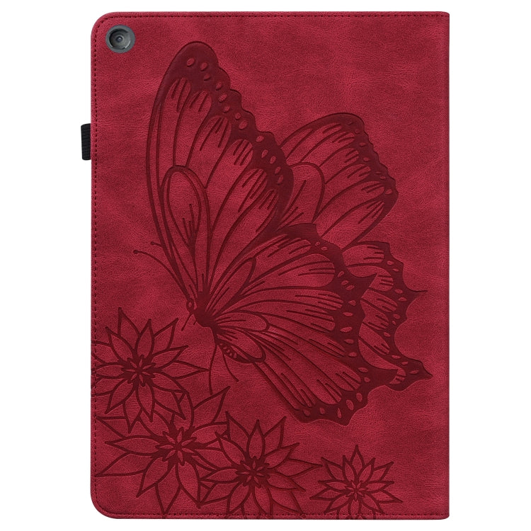 For Amazon Kindle Fire HD 10 2019 / 2017 Big Butterfly Embossed Smart Leather Tablet Case(Red) - Amazon by PMC TechLife | Online Shopping South Africa | PMC TechLife | Buy Now Pay Later Mobicred