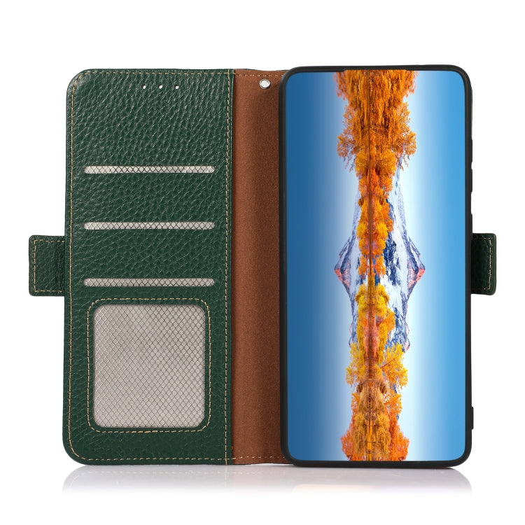 For Nokia C200 KHAZNEH Side-Magnetic Litchi Genuine Leather RFID Phone Case(Green) - Nokia Cases by PMC TechLife | Online Shopping South Africa | PMC TechLife | Buy Now Pay Later Mobicred