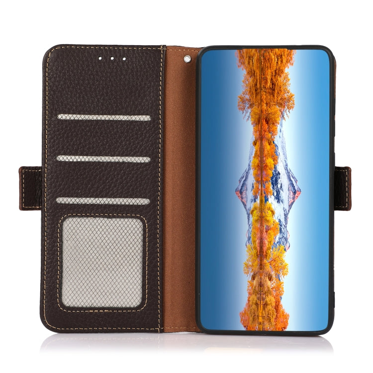 For Nokia C200 KHAZNEH Side-Magnetic Litchi Genuine Leather RFID Phone Case(Brown) - Nokia Cases by PMC TechLife | Online Shopping South Africa | PMC TechLife | Buy Now Pay Later Mobicred