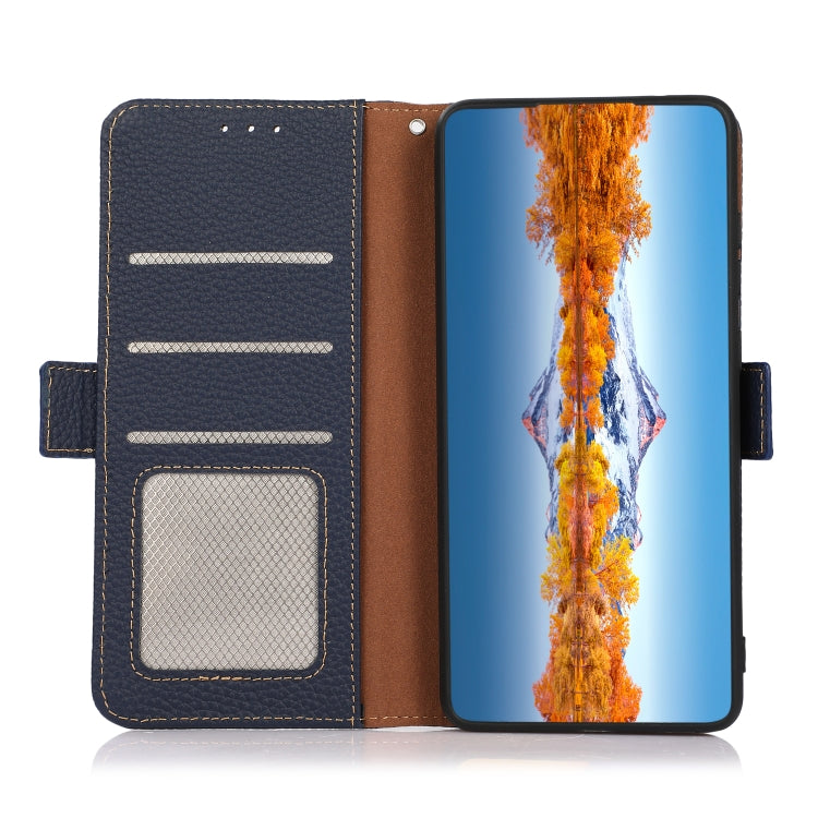 For Nokia C2 2nd Edition KHAZNEH Side-Magnetic Litchi Genuine Leather RFID Phone Case(Blue) - Nokia Cases by PMC TechLife | Online Shopping South Africa | PMC TechLife | Buy Now Pay Later Mobicred