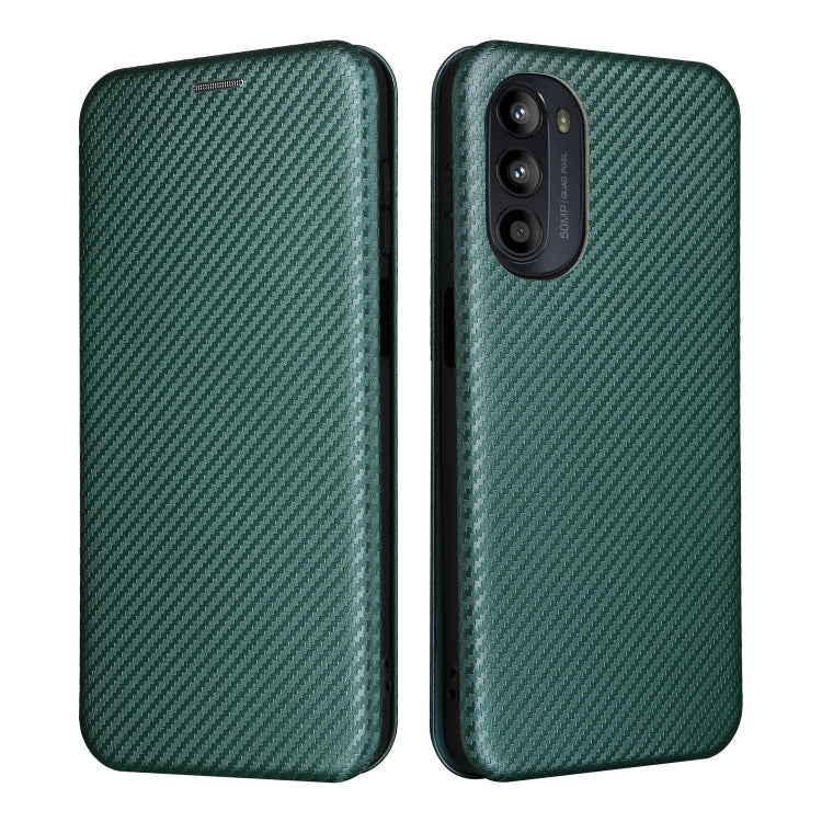 For Motorola Moto G52/G82 Carbon Fiber Texture Horizontal Flip Leather Phone Case(Green) - Motorola Cases by PMC Jewellery | Online Shopping South Africa | PMC Jewellery | Buy Now Pay Later Mobicred