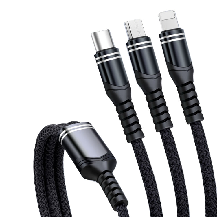 6A 66W 3 in 1 USB to 8 Pin + Micro USB + USB-C / Type-CFast Charging Braided Data Cable(Black) - Multifunction Cable by PMC Jewellery | Online Shopping South Africa | PMC Jewellery | Buy Now Pay Later Mobicred