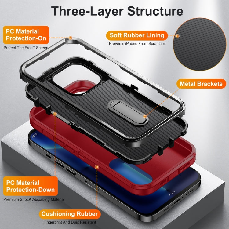 For iPhone 14 Pro Max 3 in 1 Rugged Holder Phone Case (Red + Black) - iPhone 14 Pro Max Cases by PMC TechLife | Online Shopping South Africa | PMC TechLife