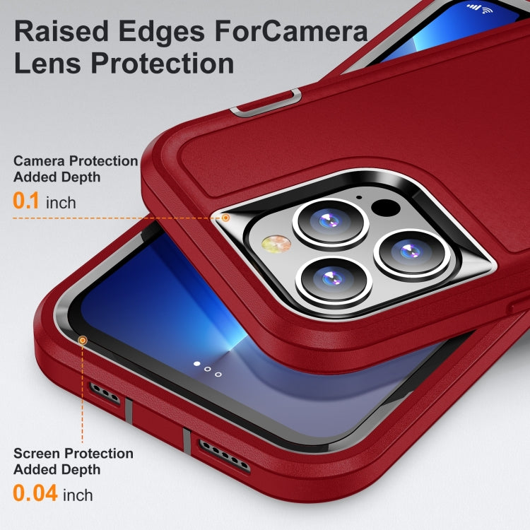 For iPhone 14 Pro Max 3 in 1 Rugged Holder Phone Case (Red + Black) - iPhone 14 Pro Max Cases by PMC TechLife | Online Shopping South Africa | PMC TechLife