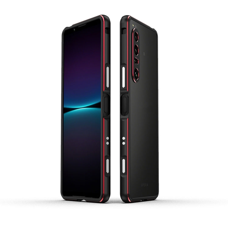 For Sony Xperia 1 IV Aurora Series Lens Protector + Metal Frame Protective Phone Case(Black Red) - Sony Cases by PMC TechLife | Online Shopping South Africa | PMC TechLife | Buy Now Pay Later Mobicred