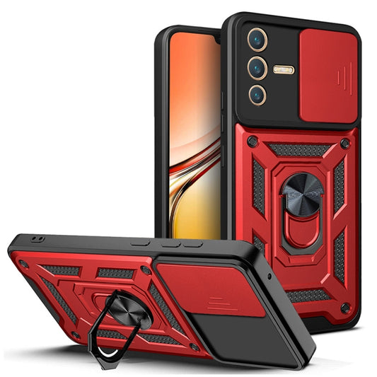 For vivo V23 5G / S12 Sliding Camera Cover Design TPU+PC Phone Case(Red) - vivo Cases by PMC Jewellery | Online Shopping South Africa | PMC Jewellery