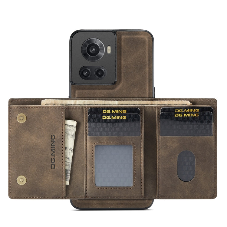 For OnePlus Ace/10R DG.MING M1 Series 3-Fold Multi Card Wallet + Magnetic Phone Case(Coffee) - OnePlus Cases by DG.MING | Online Shopping South Africa | PMC TechLife | Buy Now Pay Later Mobicred
