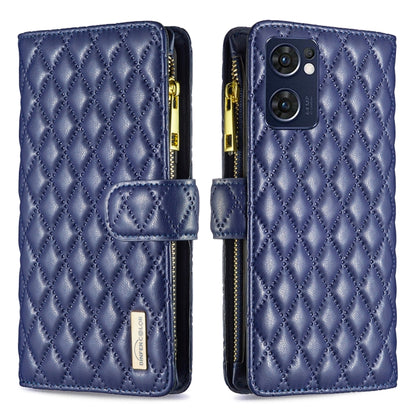 For OPPO Find X5 Lite / Reno7 5G Diamond Lattice Zipper Wallet Leather Flip Phone Case(Blue) - OPPO Cases by PMC Jewellery | Online Shopping South Africa | PMC Jewellery | Buy Now Pay Later Mobicred