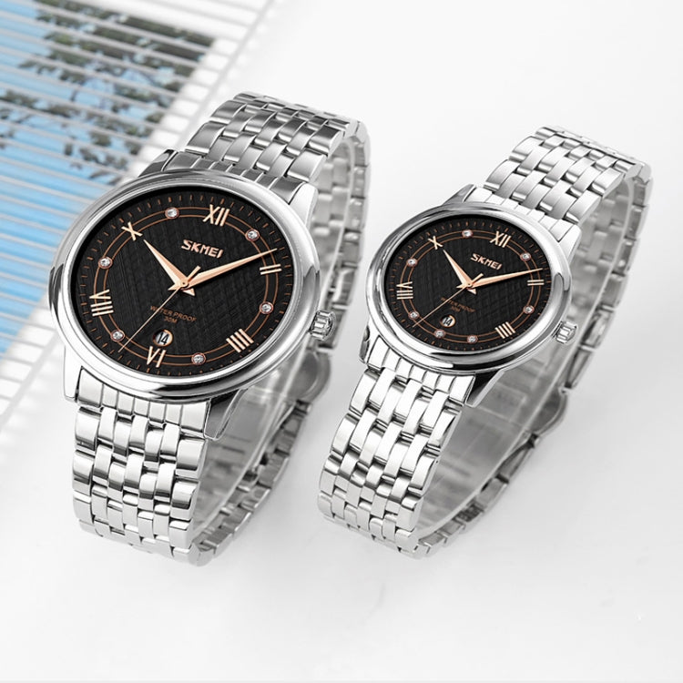 SKMEI 9272 Stainless Steel Buckle Strap Waterproof Quartz Watch Man(Silver Shell Black Surface) - free shipping - PMC TechLife - Order now!