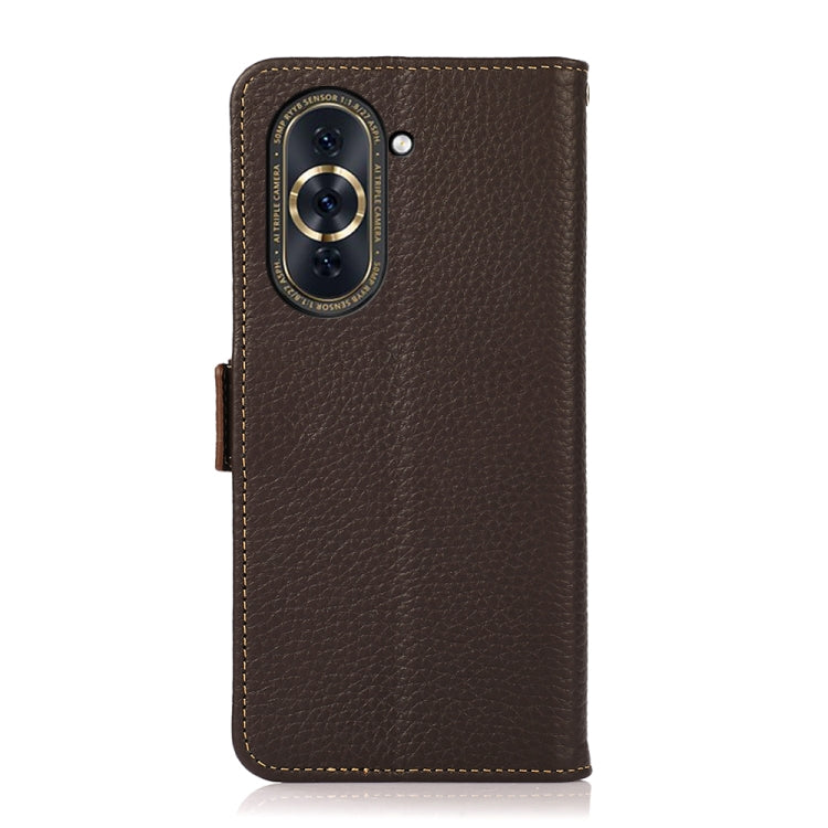 For Huawei Nova 10 Pro KHAZNEH Side-Magnetic Litchi Genuine Leather RFID Phone Case(Brown) - Huawei Cases by PMC TechLife | Online Shopping South Africa | PMC TechLife | Buy Now Pay Later Mobicred