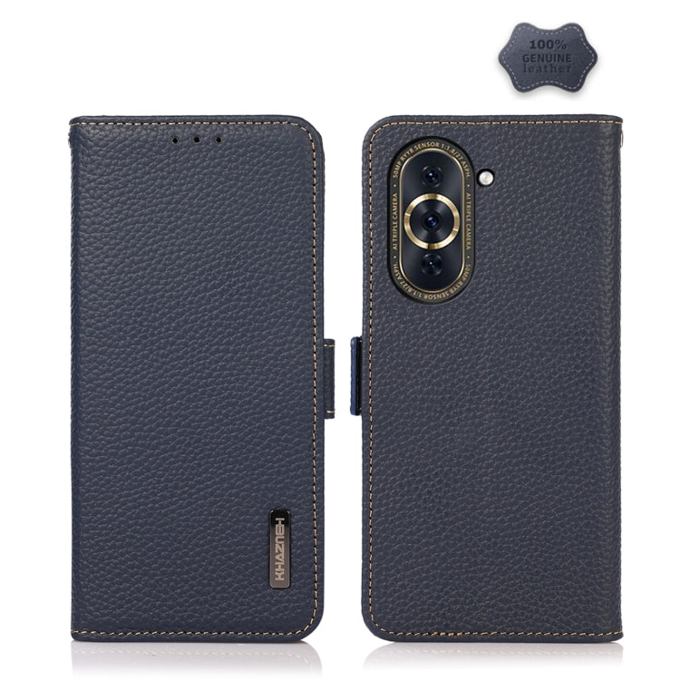 For Huawei Nova 10 Pro KHAZNEH Side-Magnetic Litchi Genuine Leather RFID Phone Case(Blue) - Huawei Cases by PMC TechLife | Online Shopping South Africa | PMC TechLife | Buy Now Pay Later Mobicred