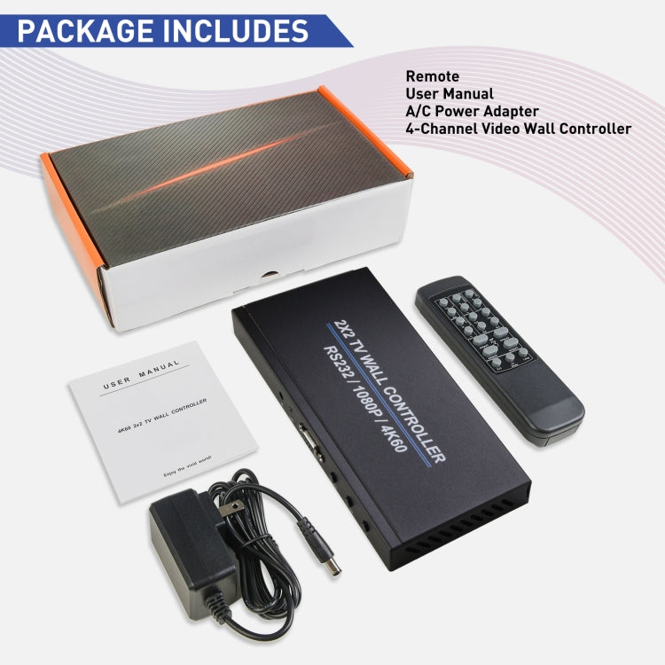 BT100 4K 60Hz 1080P 2 x 2 TV Wall Controller, Plug Type:UK Plug(Black) - Splitter by PMC Jewellery | Online Shopping South Africa | PMC Jewellery | Buy Now Pay Later Mobicred