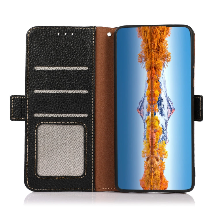 For Honor X40i KHAZNEH Side-Magnetic Litchi Texture Genuine Leather RFID Phone Case(Black) - Honor Cases by PMC TechLife | Online Shopping South Africa | PMC TechLife | Buy Now Pay Later Mobicred