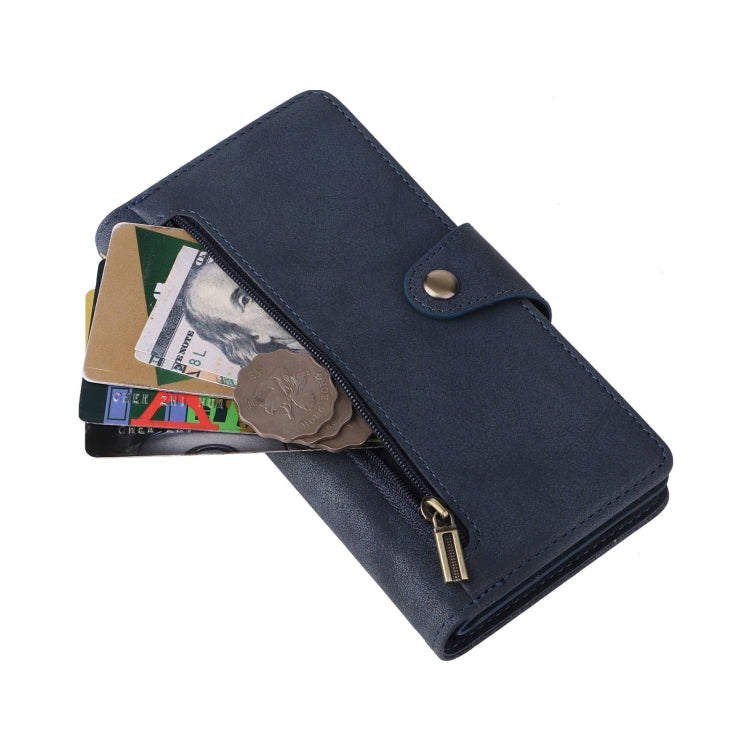 For Google Pixel 6a Rivet Buckle 9 Cards Three Fold Leather Phone Case(Blue) - Google Cases by PMC TechLife | Online Shopping South Africa | PMC TechLife | Buy Now Pay Later Mobicred