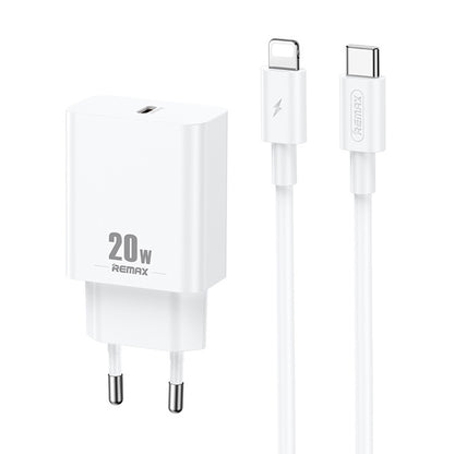 REMAX RP-U5 Extreme 2 Series 20W PD Charger + 1m USB-C / Type-C to 8 Pin Fast Charge Data Cable Set, Specification:EU Plug(White) - USB Charger by REMAX | Online Shopping South Africa | PMC Jewellery | Buy Now Pay Later Mobicred