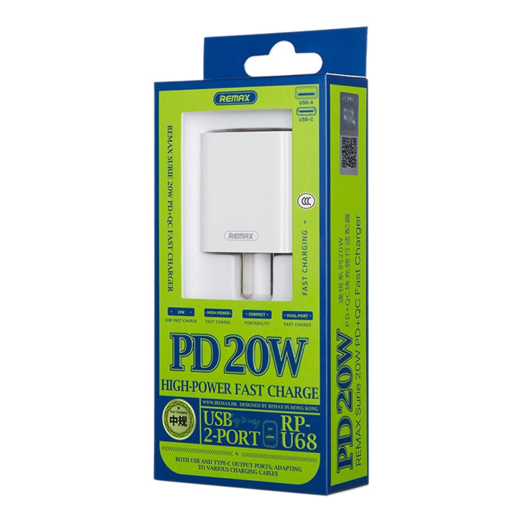 REMAX RP-U68 Speedy Series 20W USB+USB-C/Type-C Interface Fast Charger, Specification:EU Plug(White) - USB Charger by REMAX | Online Shopping South Africa | PMC Jewellery | Buy Now Pay Later Mobicred