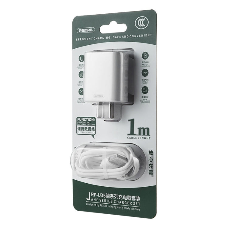 REMAX RP-U35 Jane Series 2.1A Dual USB Port Fast Charger Set, Cable:Micro USB(CN Plug) - USB Charger by REMAX | Online Shopping South Africa | PMC Jewellery | Buy Now Pay Later Mobicred