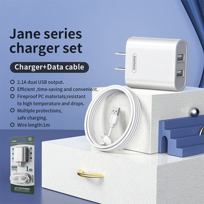 REMAX RP-U35 Jane Series 2.1A Dual USB Port Fast Charger Set, Cable:USB-C/Type-C(EU Plug) - USB Charger by REMAX | Online Shopping South Africa | PMC Jewellery | Buy Now Pay Later Mobicred