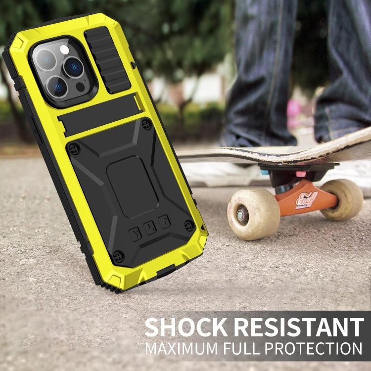 For iPhone 14 Pro R-JUST Shockproof Waterproof Dust-proof Case with Holder(Yellow) - free shipping - PMC TechLife - Order now!