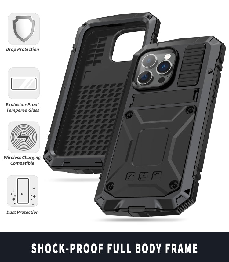 For iPhone 14 Pro R-JUST Shockproof Waterproof Dust-proof Case with Holder(Black) - iPhone 14 Pro Cases by R-JUST | Online Shopping South Africa | PMC Jewellery