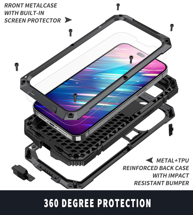 For iPhone 14 Pro R-JUST Shockproof Waterproof Dust-proof Case with Holder(Black) - iPhone 14 Pro Cases by R-JUST | Online Shopping South Africa | PMC Jewellery