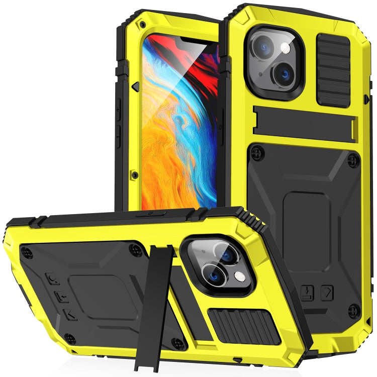 For iPhone 14 R-JUST Shockproof Waterproof Dust-proof Case with Holder (Yellow) - iPhone 14 Cases by R-JUST | Online Shopping South Africa | PMC TechLife | Buy Now Pay Later Mobicred