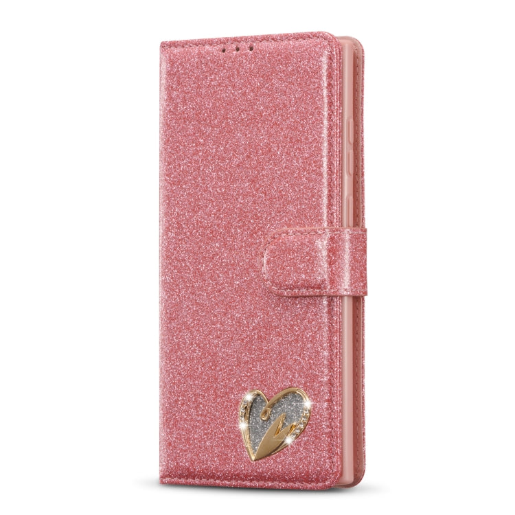 For Samsung Galaxy S22 5G Glitter Powder Love Leather Phone Case(Rose Red) - Galaxy S22 5G Cases by PMC Jewellery | Online Shopping South Africa | PMC Jewellery