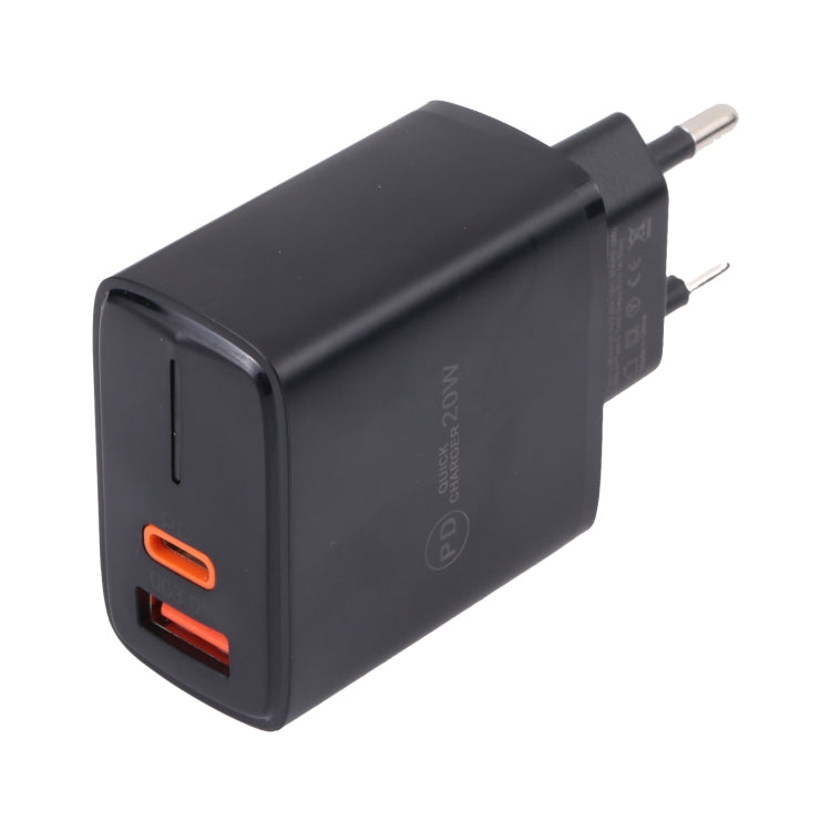 LZ-1130 PD 20W Type-C+QC 3.0 USB Fast Charger, Plug Type:EU Plug(Black) - free shipping - PMC Jewellery - Order now!