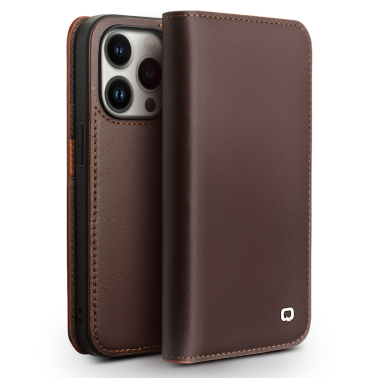 For iPhone 14 Pro Max QIALINO Business Horizontal Flip PU Phone Case (Brown) - free shipping - PMC TechLife - Order now!