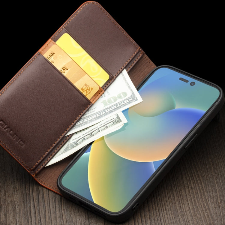 For iPhone 14 Pro Max QIALINO Business Horizontal Flip PU Phone Case (Brown) - free shipping - PMC TechLife - Order now!