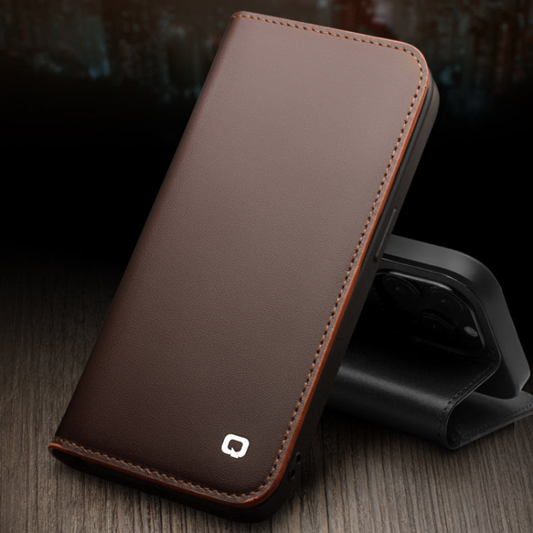 For iPhone 14 Pro Max QIALINO Business Horizontal Flip PU Phone Case (Brown) - free shipping - PMC TechLife - Order now!