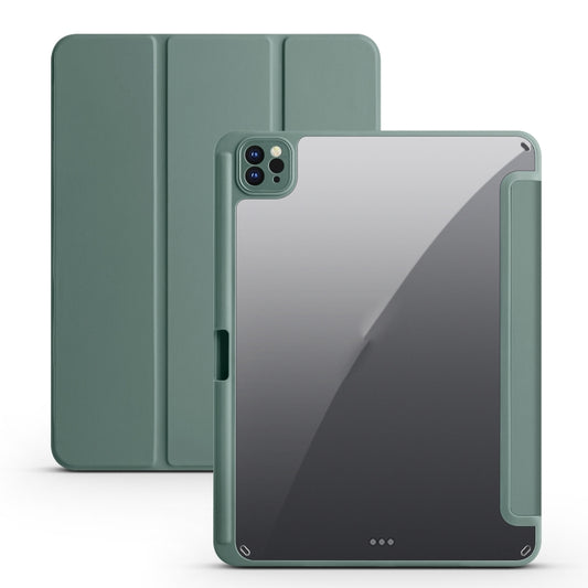 For iPad Air 13 2024 / Pro 12.9 2022 / 2021 / 2020 / 2018 Acrylic 3-folding Smart Leather Tablet Case(Dark Green) - iPad Pro 12.9 (2022/2021) Cases by PMC Jewellery | Online Shopping South Africa | PMC Jewellery | Buy Now Pay Later Mobicred