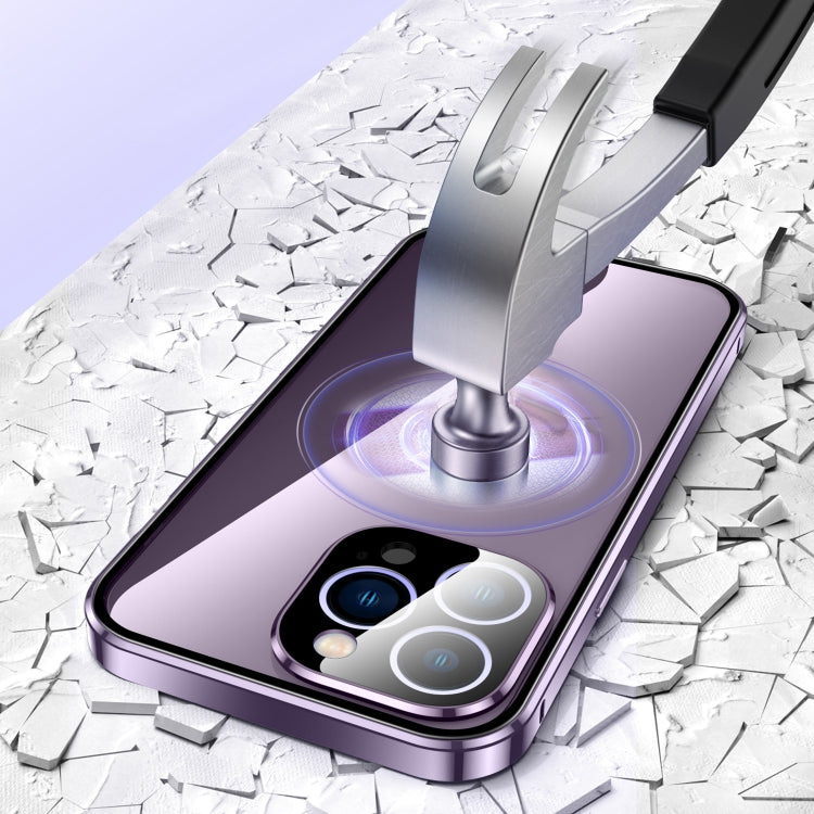 For iPhone 14 Magnetic Double-buckle HD Tempered Glass Phone Case (Purple) - iPhone 14 Cases by PMC TechLife | Online Shopping South Africa | PMC TechLife | Buy Now Pay Later Mobicred