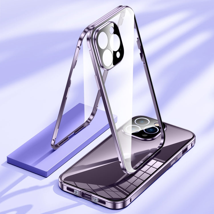 For iPhone 14 Magnetic Double-buckle HD Tempered Glass Phone Case (Blue) - iPhone 14 Cases by PMC TechLife | Online Shopping South Africa | PMC TechLife | Buy Now Pay Later Mobicred
