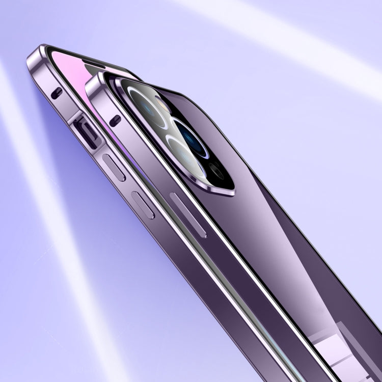 For iPhone 14 Magnetic Double-buckle HD Tempered Glass Phone Case (Blue) - iPhone 14 Cases by PMC TechLife | Online Shopping South Africa | PMC TechLife | Buy Now Pay Later Mobicred