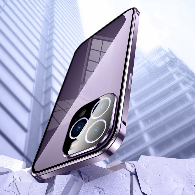 For iPhone 14 Magnetic Double-buckle HD Tempered Glass Phone Case (Purple) - iPhone 14 Cases by PMC TechLife | Online Shopping South Africa | PMC TechLife | Buy Now Pay Later Mobicred