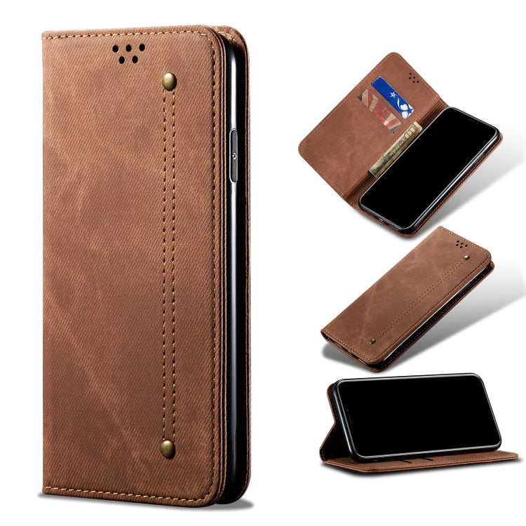 For OnePlus 8 Denim Texture Casual Style Horizontal Flip Leather Case with Holder & Card Slots & Wallet(Brown) - OnePlus Cases by PMC TechLife | Online Shopping South Africa | PMC TechLife