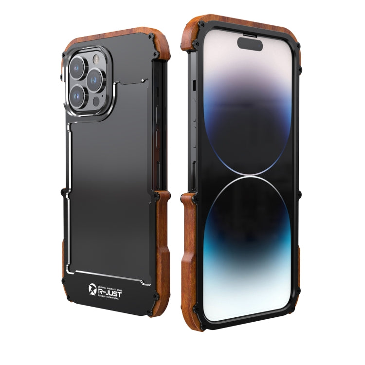For iPhone 14 Pro R-JUST Ironwood Generation Metal + Wood Phone Case - iPhone 14 Pro Cases by R-JUST | Online Shopping South Africa | PMC TechLife