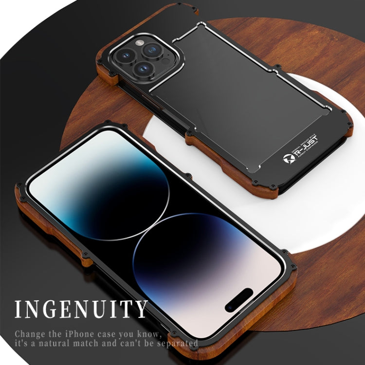 For iPhone 14 Pro R-JUST Ironwood Generation Metal + Wood Phone Case - iPhone 14 Pro Cases by R-JUST | Online Shopping South Africa | PMC TechLife