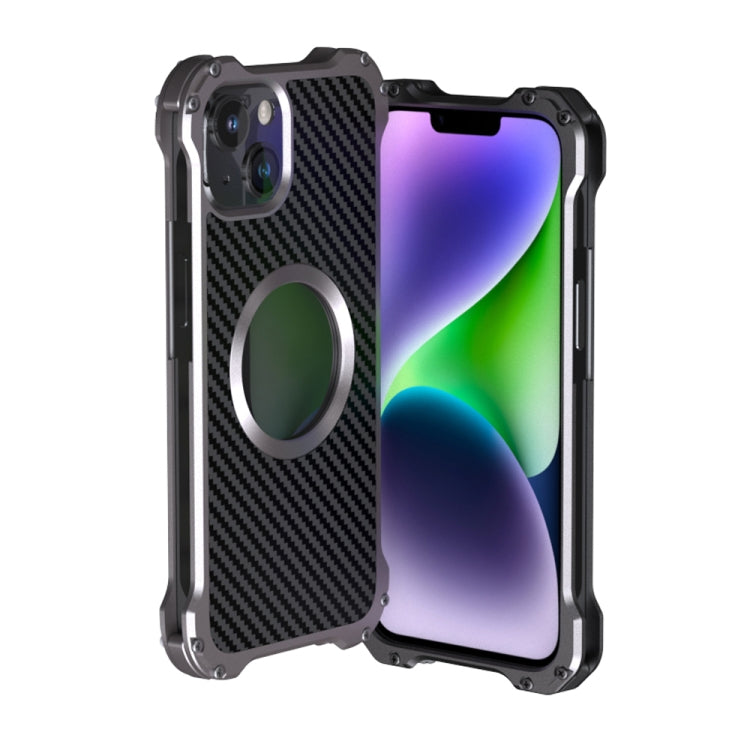 For iPhone 14 R-JUST RJ51 Hollow Shockproof Metal Phone Case (Dark Grey) - iPhone 14 Cases by R-JUST | Online Shopping South Africa | PMC TechLife | Buy Now Pay Later Mobicred